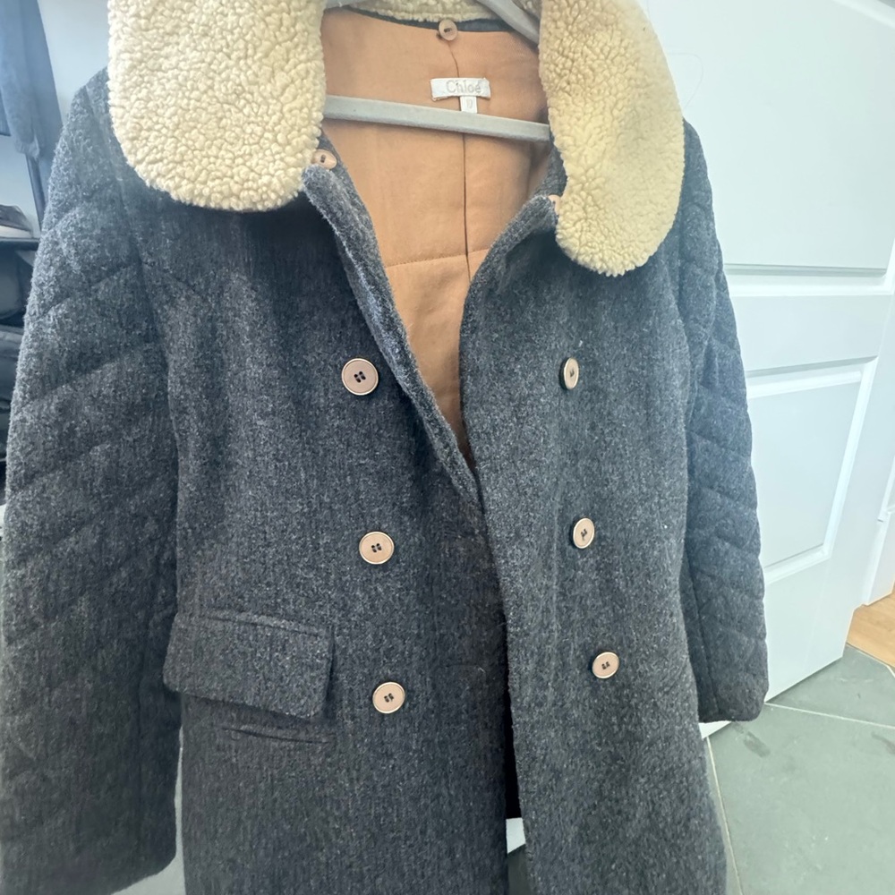 Chloe Charcoal Pea Coat with Cream Collar